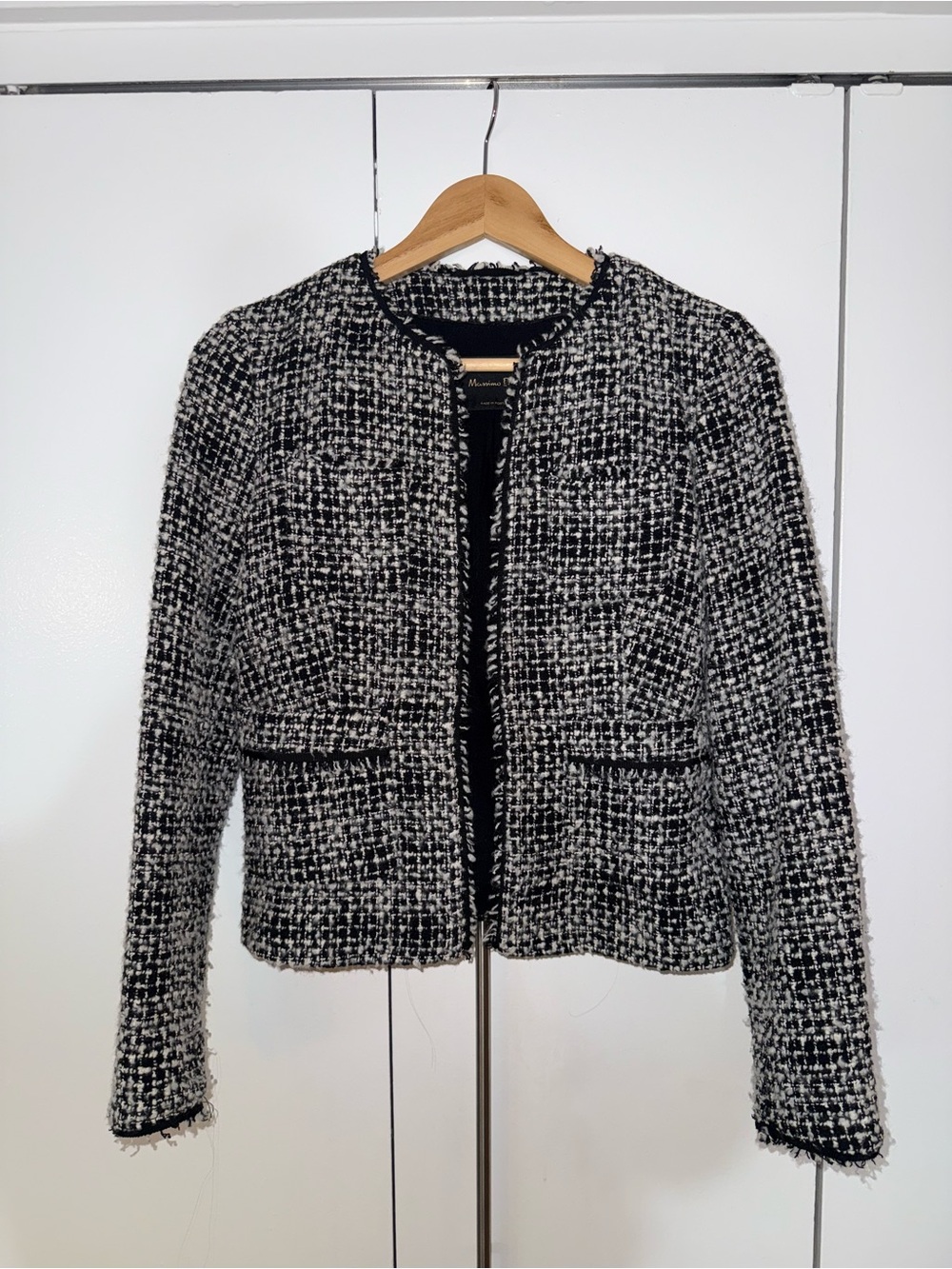 Massimo Black and White Tweed Collarless Blazer - Picture 1 of 2